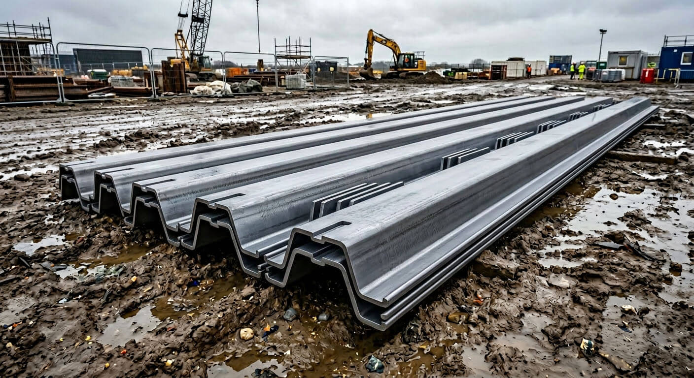 Шпунт Ларсена на складе перед арендой и поставкой на объект